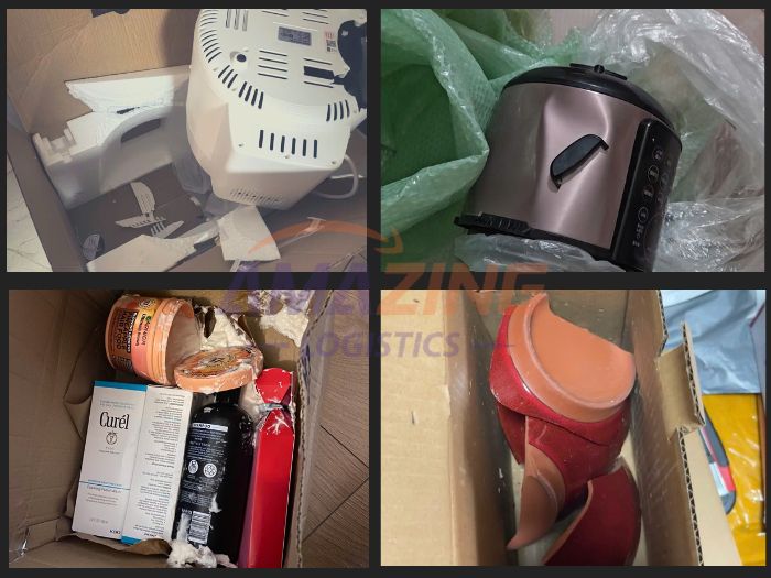Hình ảnh miêu tả hàng hóa bị hỏng, vỡ, móp méo trong quá trình vận chuyển