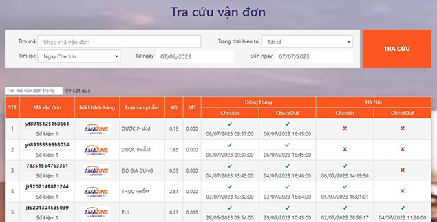 Hệ thống quản lý mã vận đơn của Amazing Logistics được thiết kế rõ ràng