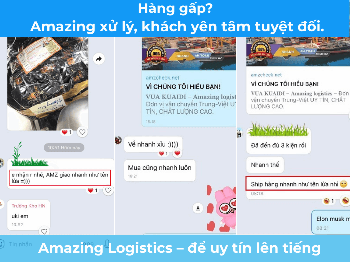 Khách hàng tại Bắc Ninh sau khi trải nghiệm dịch vụ hoả tốc đã có những chia sẻ rất tích cực về tốc độ và thái độ phục vụ chuyên nghiệp tới Amazing logsitics
