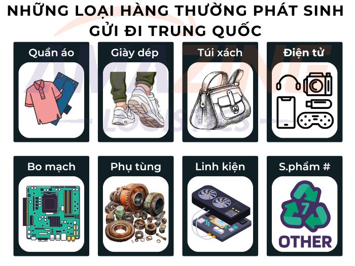 Các sản phẩm phổ biến gửi từ Nam Định sang Trung Quốc: quần áo, phụ kiện, linh kiện điện tử, hàng mẫu, bảo hành...
