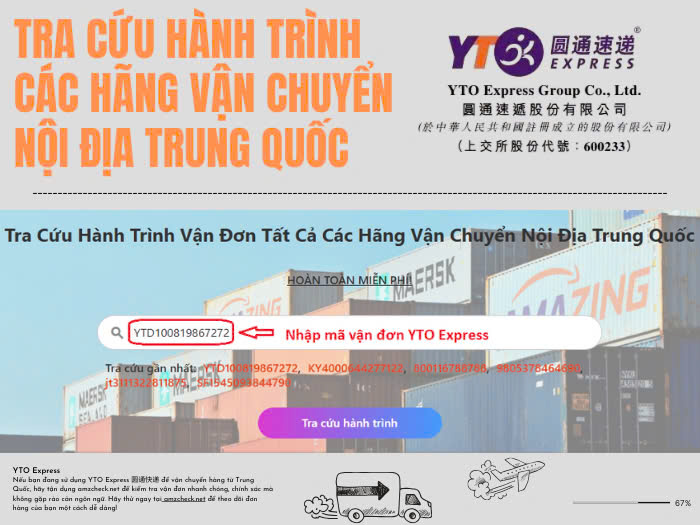 Tra cứu mã vận đơn YTO Express