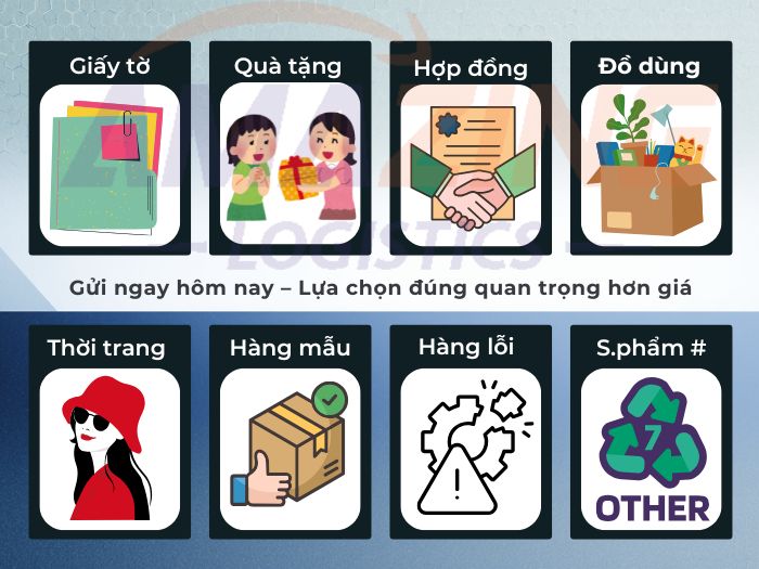 Hàng mẫu, tài liệu, hồ sơ, hợp đồng, hàng đổi trả, bảo hành, quà tặng... là những nhóm hàng thường được gửi đi TQ.